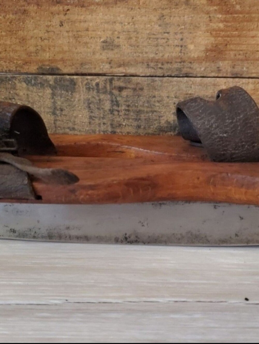 Vintage/ Antique Rustic Wooden Ice Skates with Leather Straps Union Hardware - Picture 5 of 12